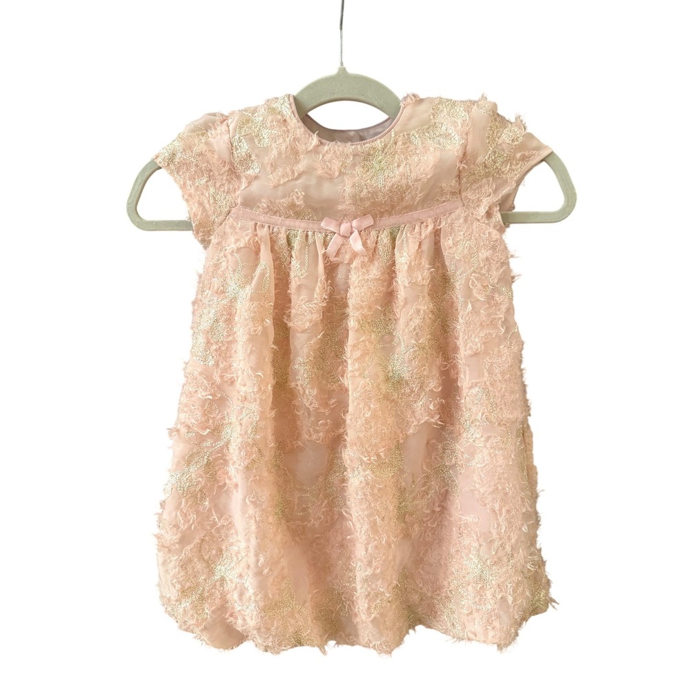 Bonnie Jean Girls Blush Pink Lace Dress Size 4T 4 Floral Embroidered Party  EUC